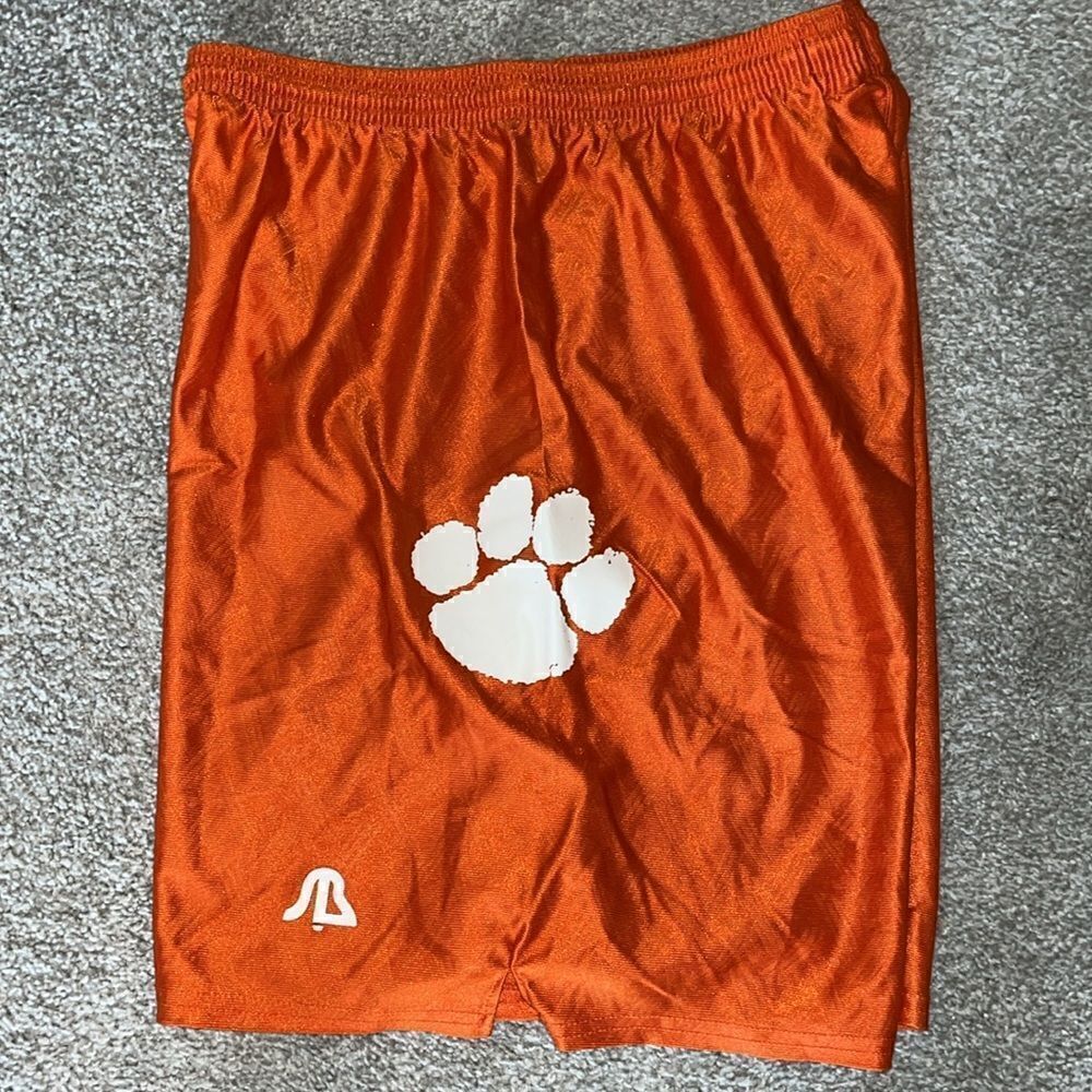 Vintage Clemson Tigers BIG Paw retro nylon practice mens 33 basketball shorts XL